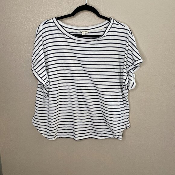 Max Studio Womens Striped Short Sleeve Top XL Casual Lightweight White Black - Picture 1 of 6